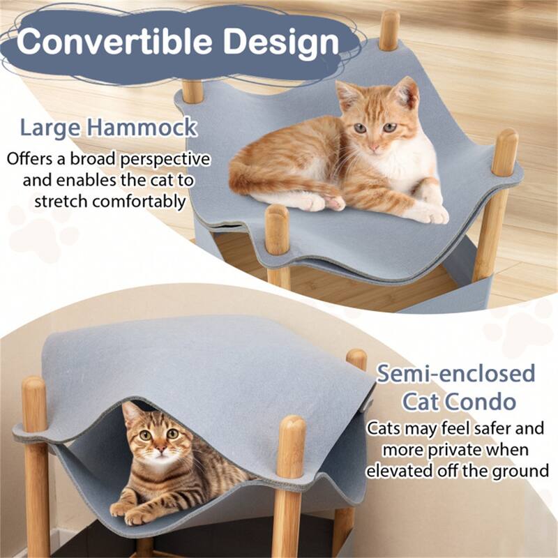 2-Tier Felt Cat Condo With Hammock And Storage Shelf - 18" x 18" x 21"