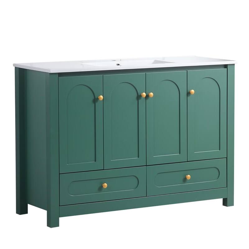 48" Bathroom Vanity with Ceramic Sink Combo, Abundant Storage Cabinet