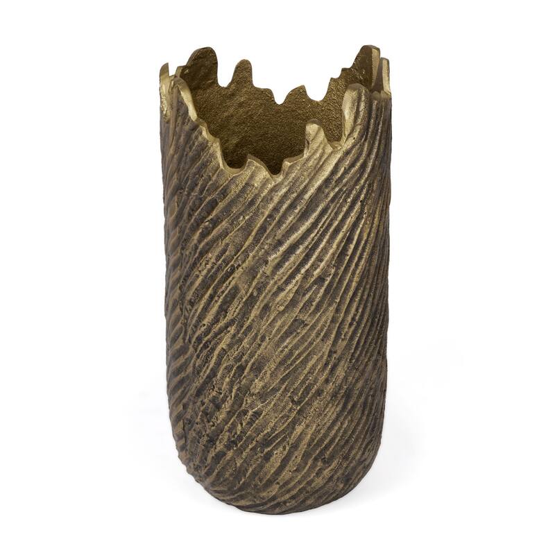 HomeRoots 17" Burnished Gold Abstract Cylinder Aluminum Table Vase - 8