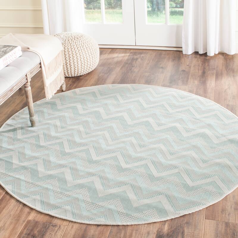 SAFAVIEH Courtyard Sondra Indoor/ Outdoor Waterproof Patio Backyard Rug - 5'3" Round - Light Grey/Aqua