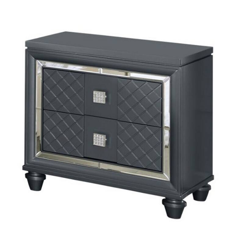 Charcoal Gray/Silver 2 Drawer 17.01 in. W Nightstand with Sturdy Hardware and Ample Storage
