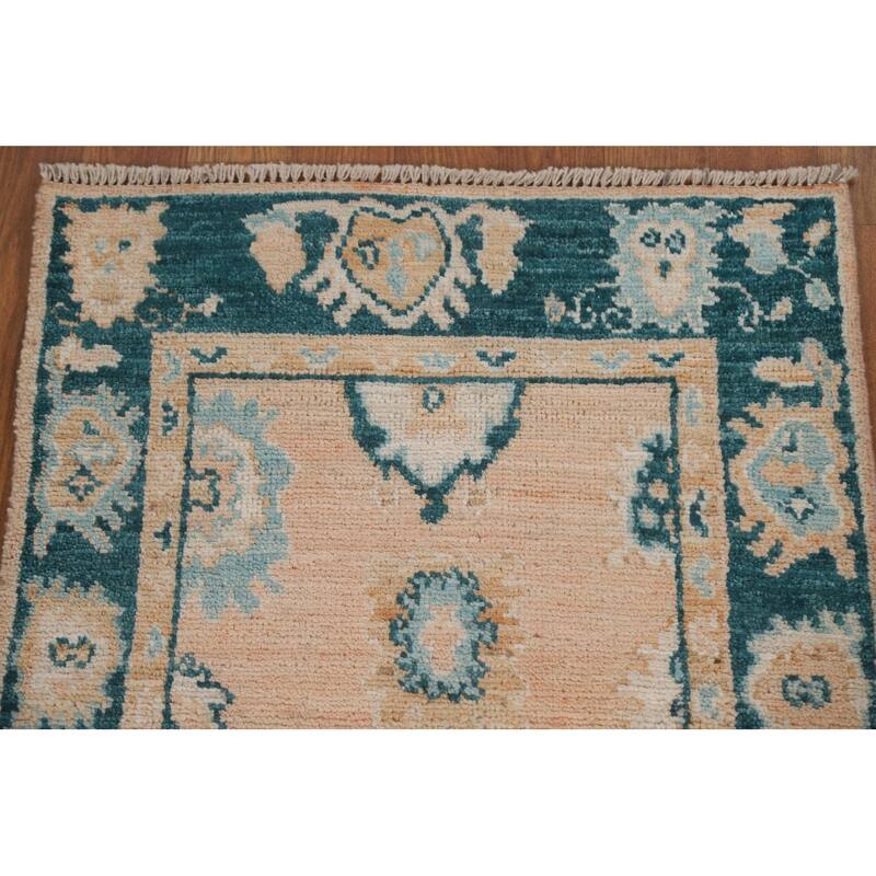 Hand Knotted Oriental 100% Wool Carpet Transitional Geometric Peach Oushak Area Rug - 2' 11'' X 2' 0''