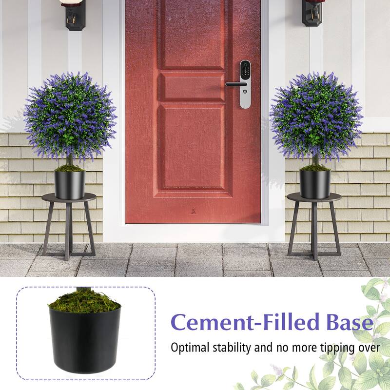 Gymax Set of 2 Artificial Lavender Topiary Ball Trees 23'' Faux
