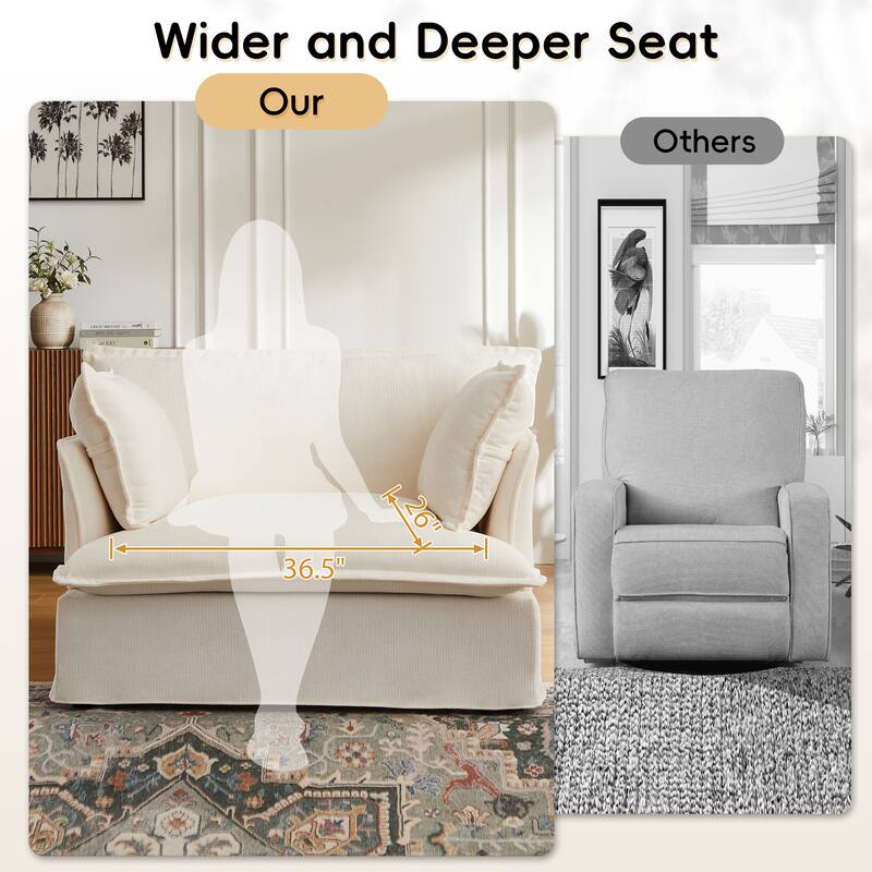 Chenille Armchair, Accent Chair with Dual-Port Charging and Throw Pillows, Modern Deep Wide Seat Design Cloud-Like Single Sofa