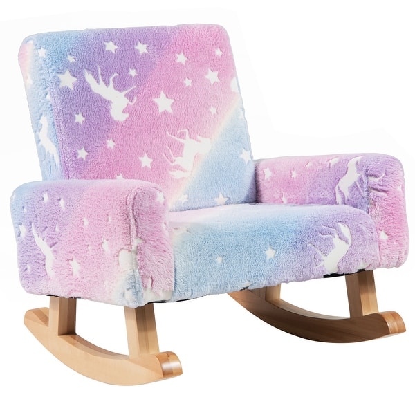 slide 2 of 3, Upholstered Flannel Children Rocking Chair with Solid Poplar Wood - 22” x 19.5” x 19.5” (L x W x H) Multicolor