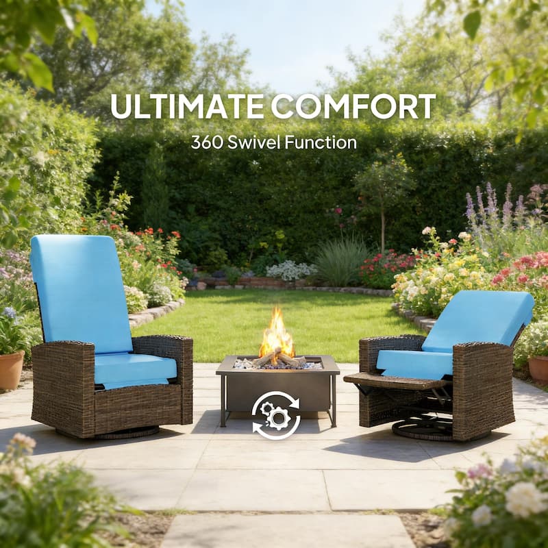 GDFStudio Outdoor Swivel Rattan Recliner with Cushions
