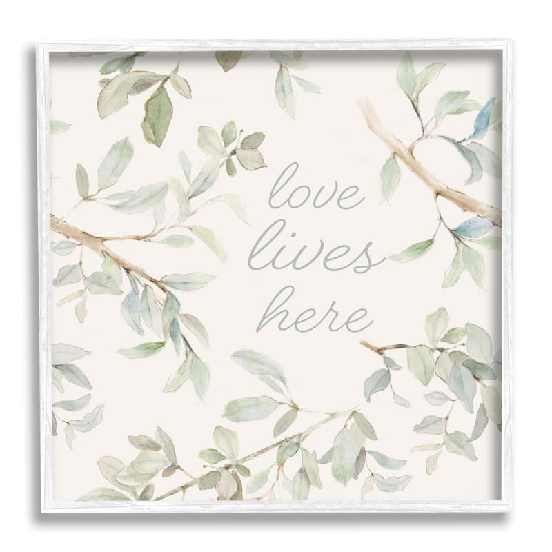 Stupell Love Lives Here Cursive Botanical Branches Phrase Framed Wall Art, Design by Lanie Loreth - Off-White