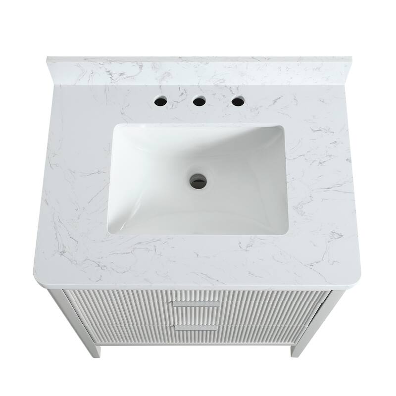 GDFStudio - Modern 30" Freestanding Bathroom Vanity with Engineered Carrara Marble Top & Integrated Sink, Fully Assembled