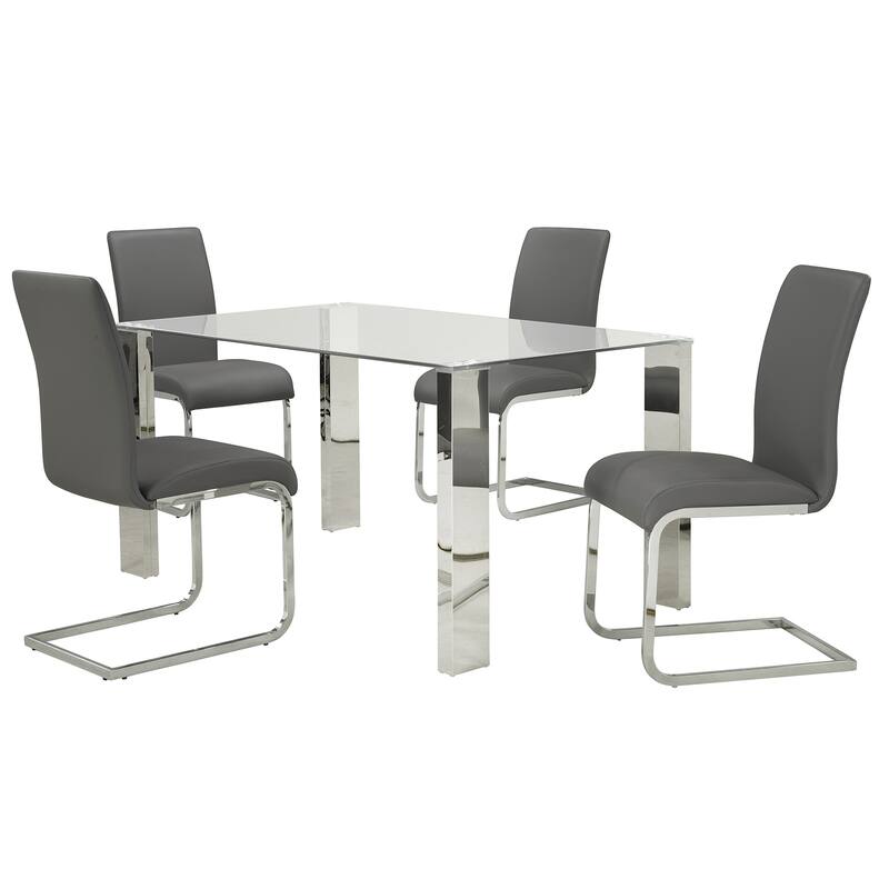Contemporary Faux Leather and Metal Dining Chair, Set of 4 - Black and Chrome