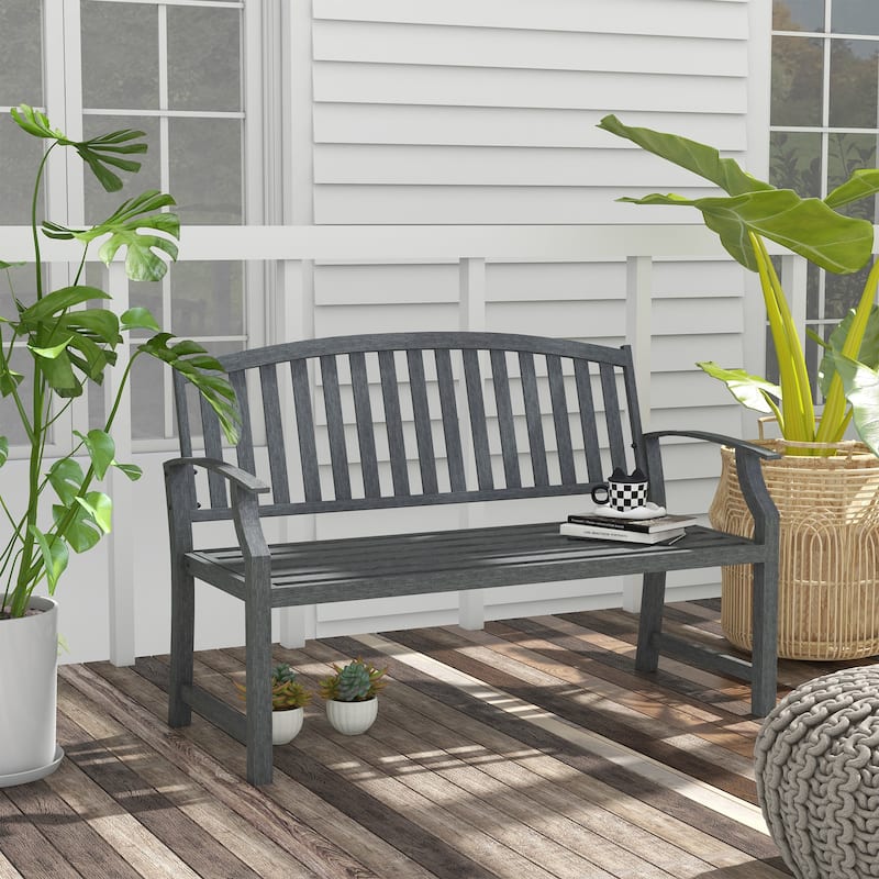 Outsunny 46" Outdoor Garden Bench, Metal Bench, Wood Look Slatted Frame Furniture for Patio - Grey