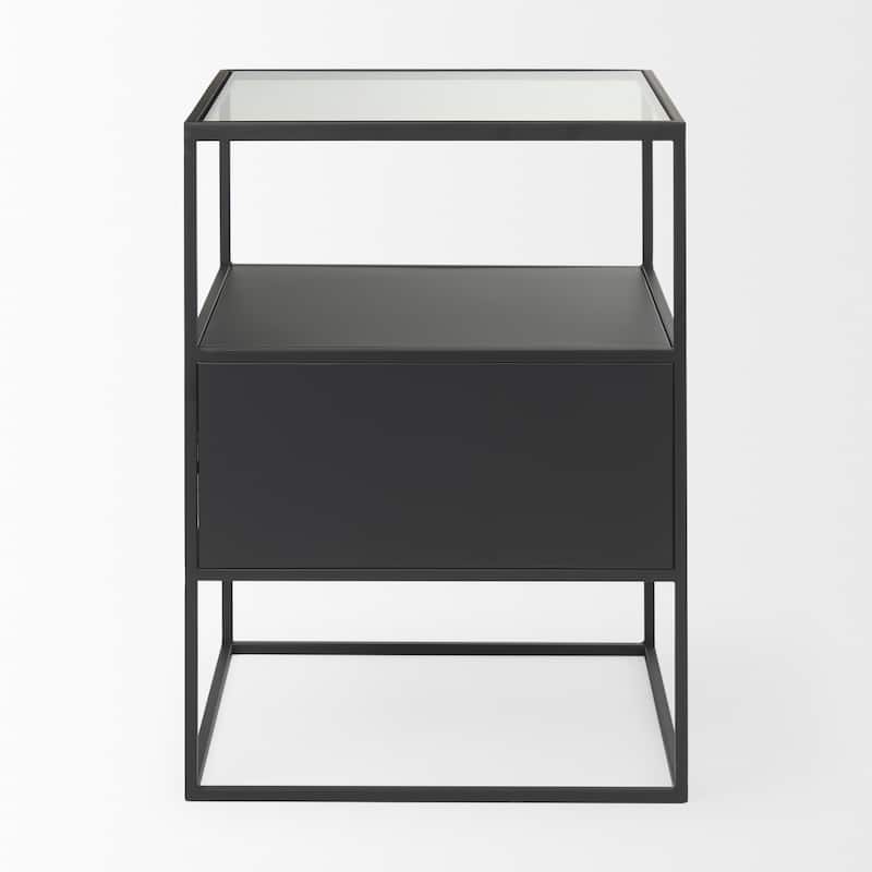 Samson Matte Black Iron w/ Glass Top Side Table - 15.7"L x 15.7"W x 21.3"H