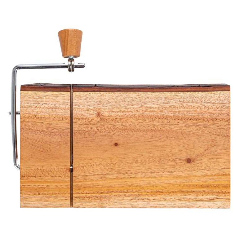 Wood and Metal Cheese Slicer with Bark Edge - 10.6"L x 8.3"W x 1.4"H