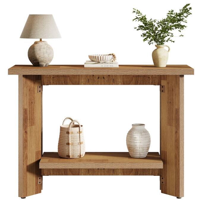 Rustic 2-Tier Console Table, 41-Inch Narrow Entryway table with Shelf