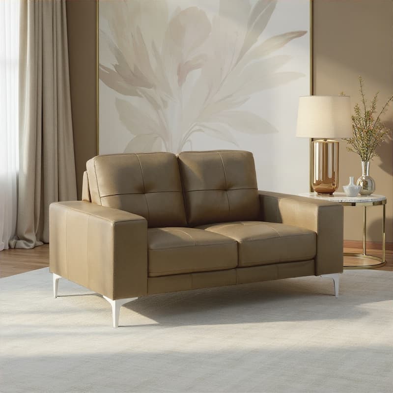 Faelin 79" Modern Sofa Loveseat, Top Grain Leather Couch with Removable Cushions - Loveseat - Khaki