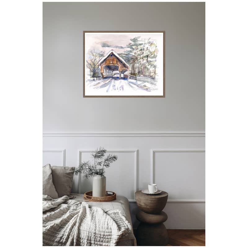 Kate and Laurel Framed Canvas Vermont Snowy Bridge by Patricia Shaw