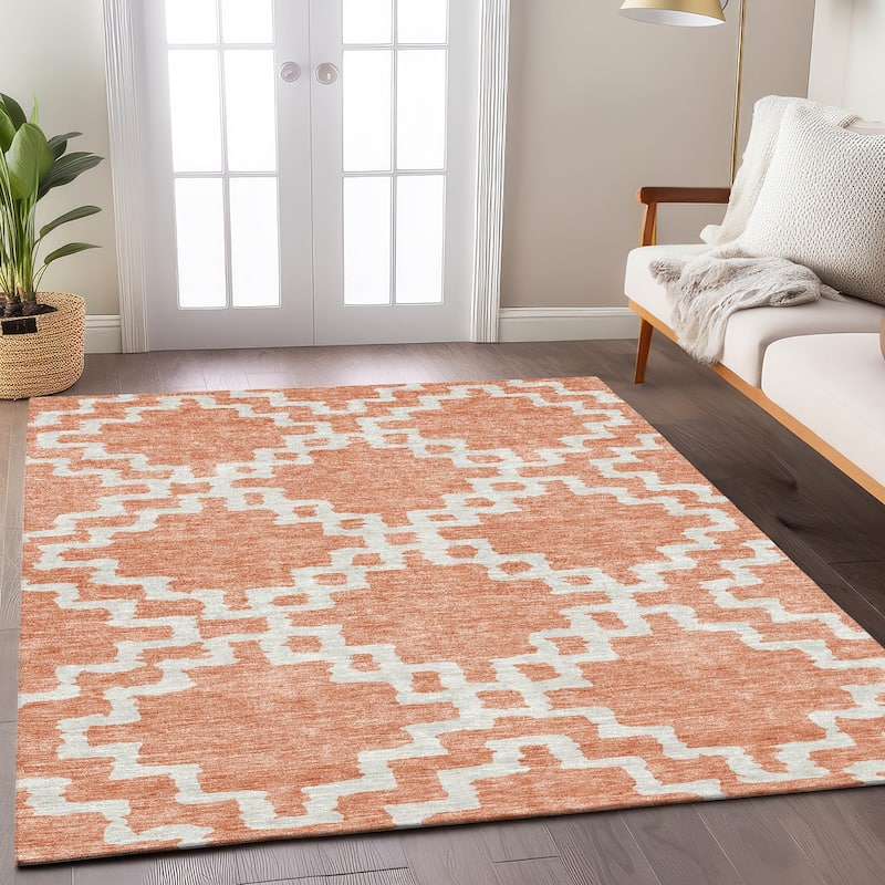 Machine Washable Indoor/ Outdoor Chantille Trellis Geo Rug