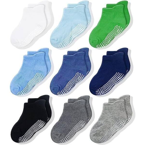 slide 2 of 6, CozyWay Non-Slip Ankle Style Socks with Grippers, 9 Pack for Baby Boys and Girls