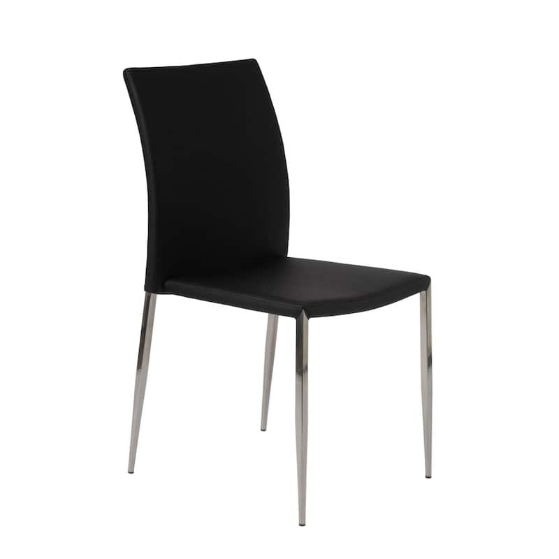 HomeRoots Set of Two Black and Silver Upholstered Faux Leather Dining Side Chairs