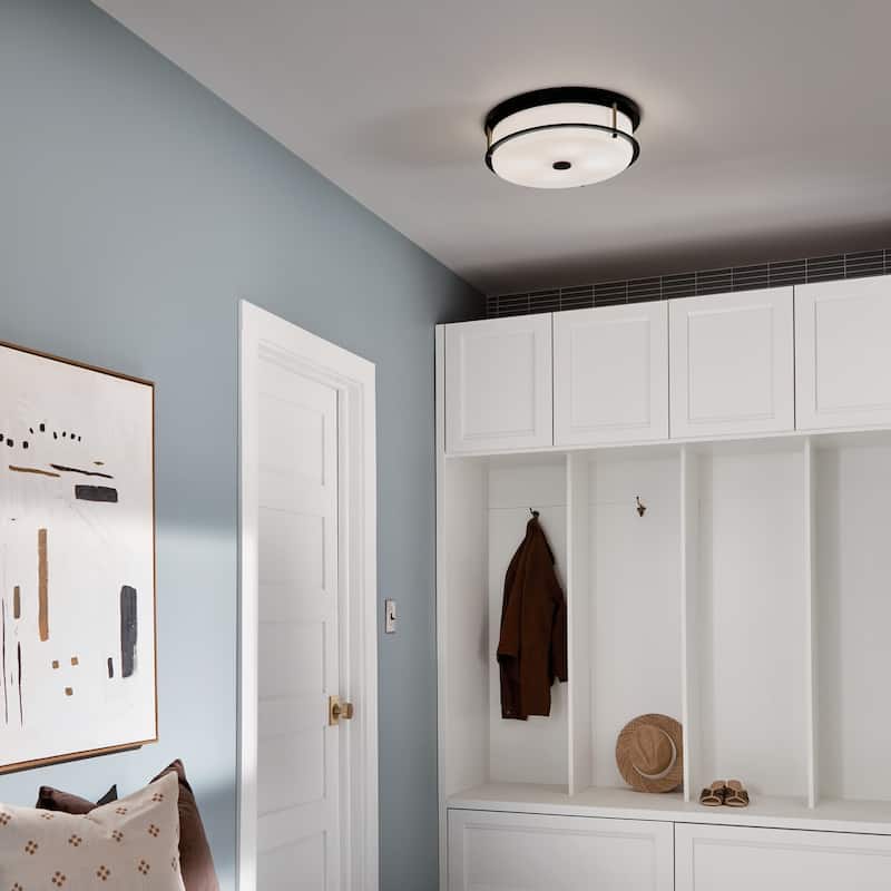 Kichler Lighting Brit 18 in. 4-Light Black and Champagne Bronze Flush Mount Light with Satin Etched Glass