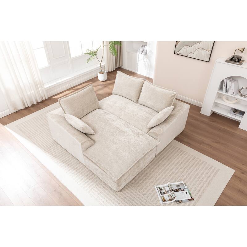 Modular Cloud Sectional Couch with L-Shape Chaise, Chenille Upholstered Boneless Sofa, Compressed Deep Seat Sofa with Pillows