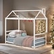 preview thumbnail 10 of 16, House Platform Bed with Roof and Chimney Design, Twin Size - Sturdy Metal Frame for Kids' Room, Black White