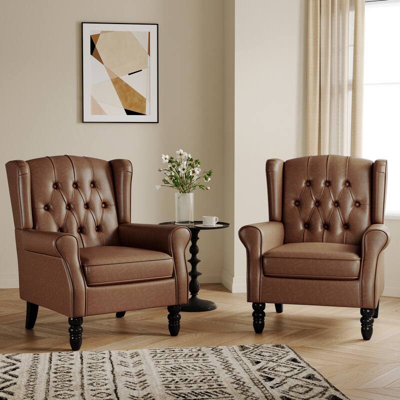 Button-Tufted Accent Club Chair Wingback Armchair Set of 2
