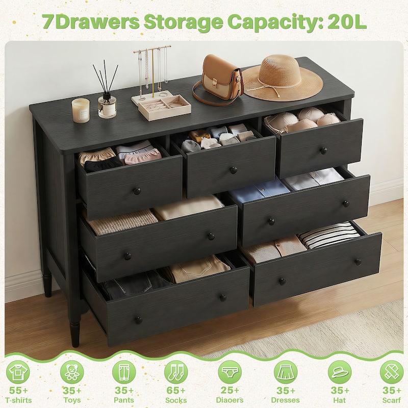 Narill Wave-Inspired 7-Drawer Dresser, 47-In Bedroom Chest of Drawers