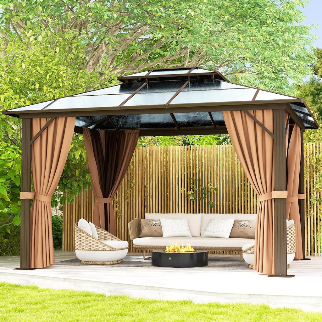 BaPiPro 12x10FT Heavy Duty Double Roof Hardtop Gazebo with Aluminum Frame