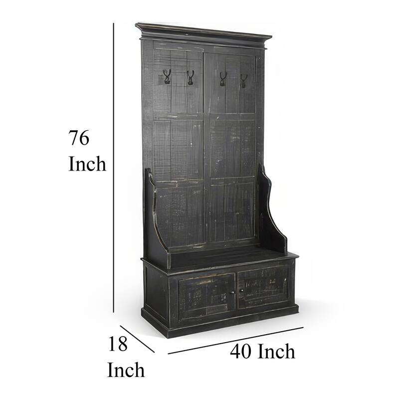 Mary Accent Hall Tree Coat Rack with Bench, 4 Hooks, Farmhouse Black