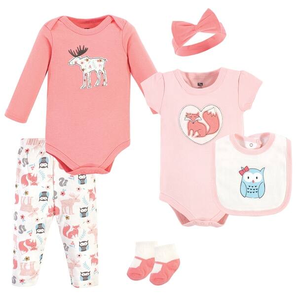 slide 1 of 1, Hudson Baby Infant Girl Cotton Layette Set, Pink Fox 0-3 Months - Pink Fox