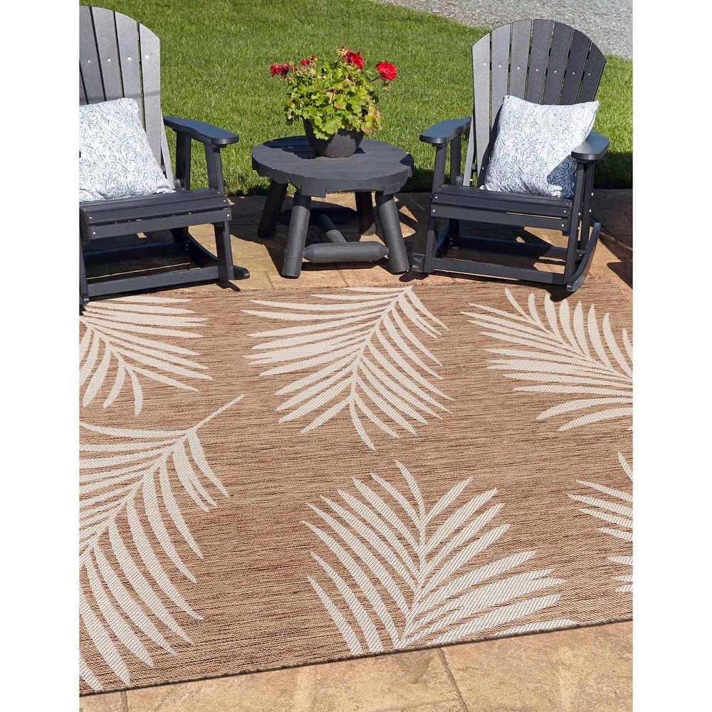 World Rug Gallery Contemporary Palm Leaves Textured Flat Weave Indoor/Outdoor Area Rug