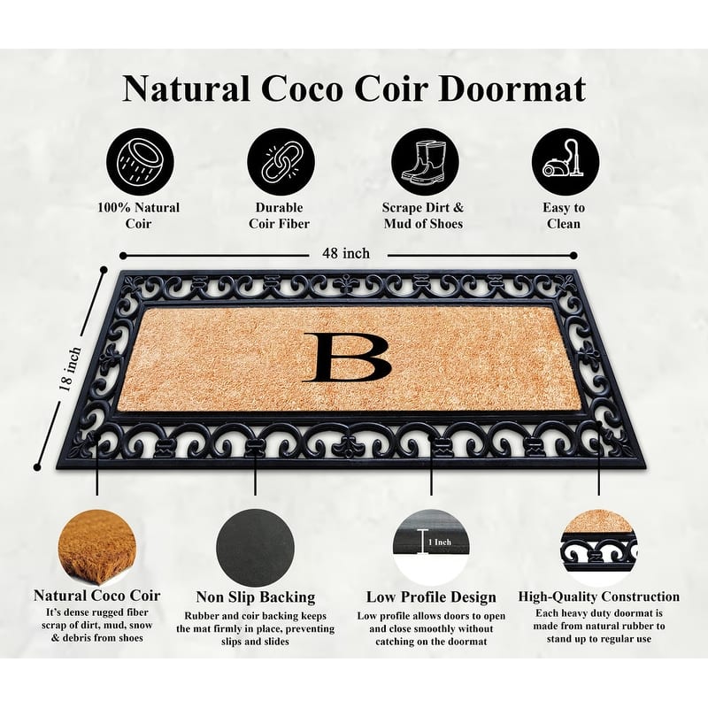 A1HC Exclusive Hand Crafted Myla Monogrammed Entry Doormat, 18" x 48"
