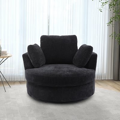 Upholstered Swivel Barrel Armchair Club Chair With Metal Base