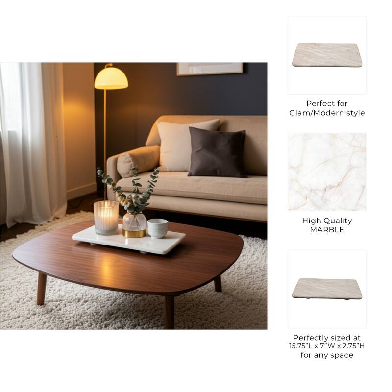 Marble Stone Tray Rectangular Valencia Finish Display - 3" Ivory - 15.75" x 7" x 2.75"