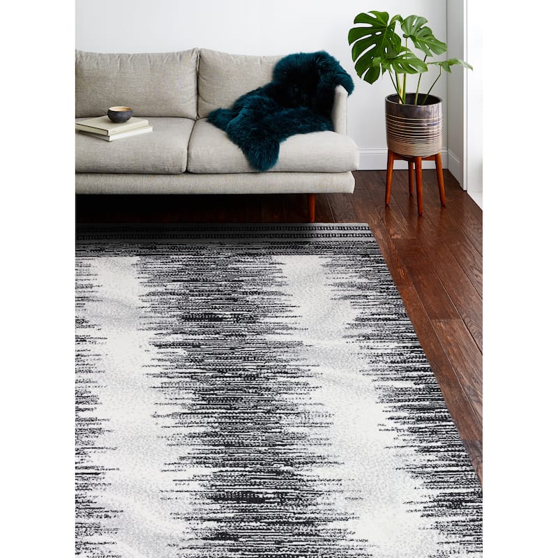 Bashian Kaison Ivory/Black Contemporary Area Rug