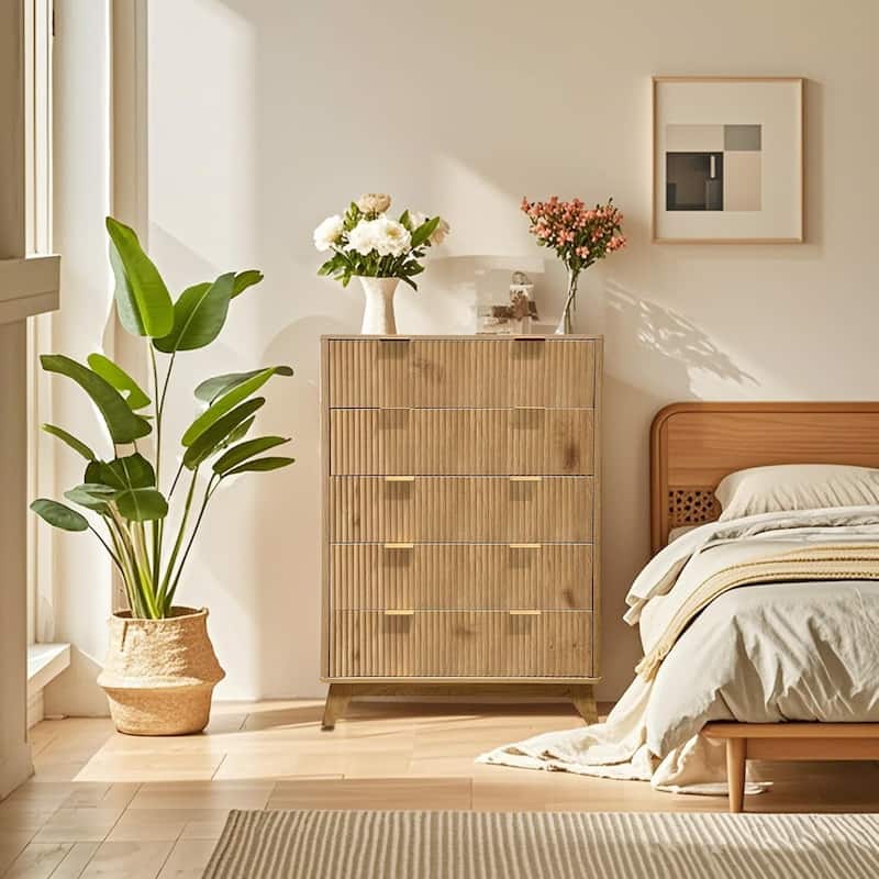Fluted 5 Drawers Dresser Organizer for Bedroom, Living Room
