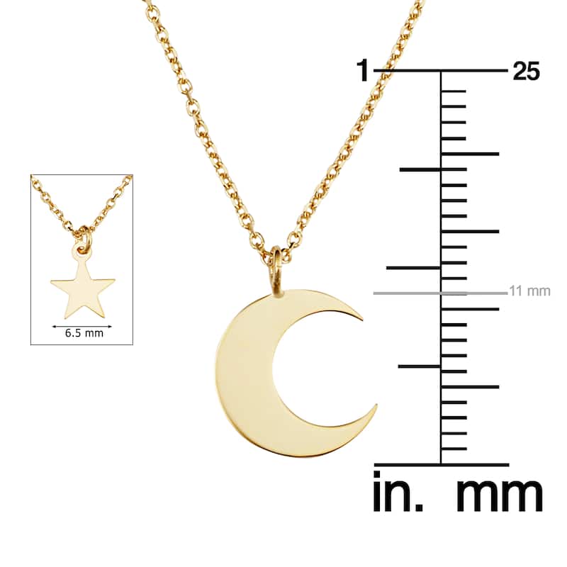 14k Yellow Gold Star and Moon Layered Adjustable Length Necklace (adjusts to 17 or 18 inches)