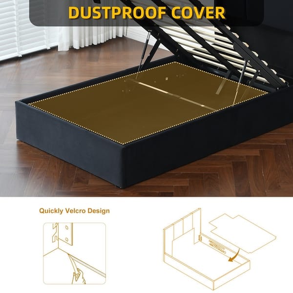 dimension image slide 8 of 17, Modern Minimalist Upholstered Storage Bed with Lift-Up Platform