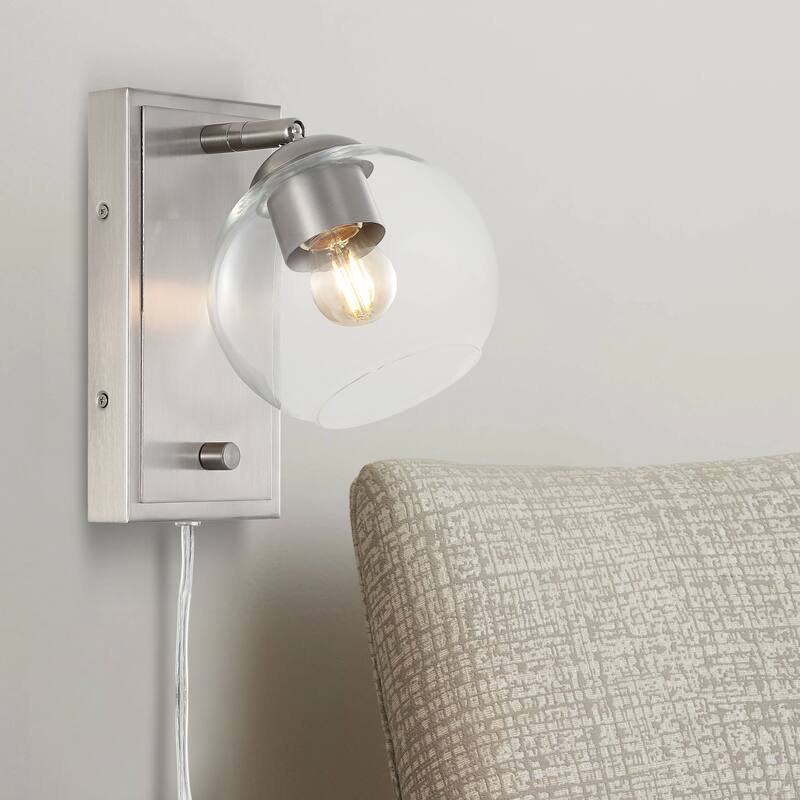 Thatcher 6" 1-Light Minimalist Modern Plug-In or Hardwired Adjustable Iron LED Wall Sconce with Rotary Dimmer, by JONATHAN Y