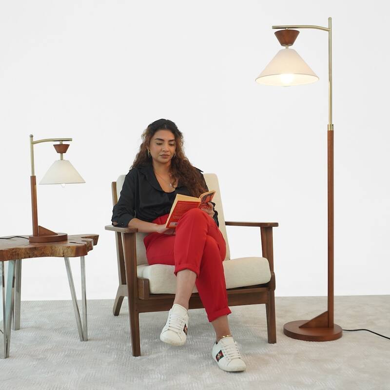 Alexis Mid-Century Modern Wooden Floor Lamp with Linen Shade