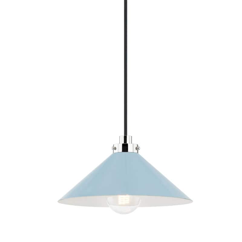 Hudson Valley Lighting MDS1401 Clivedon 12" Wide Pendant - Polished Nickel / Blue Bird