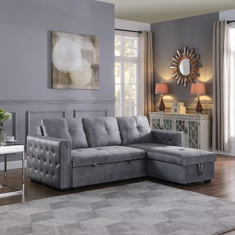 Modern Reversible L-shaped Sleeper Sectional Sofa Bed with Storage Chaise