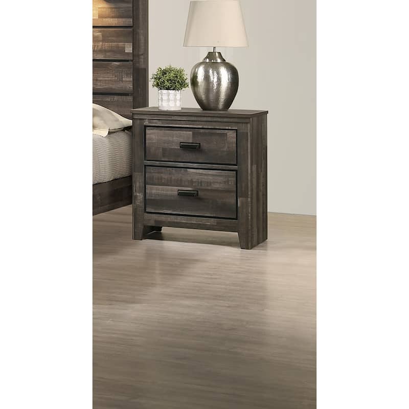 Brown Two-Drawer Nightstand with Black Metal Handles - Brown