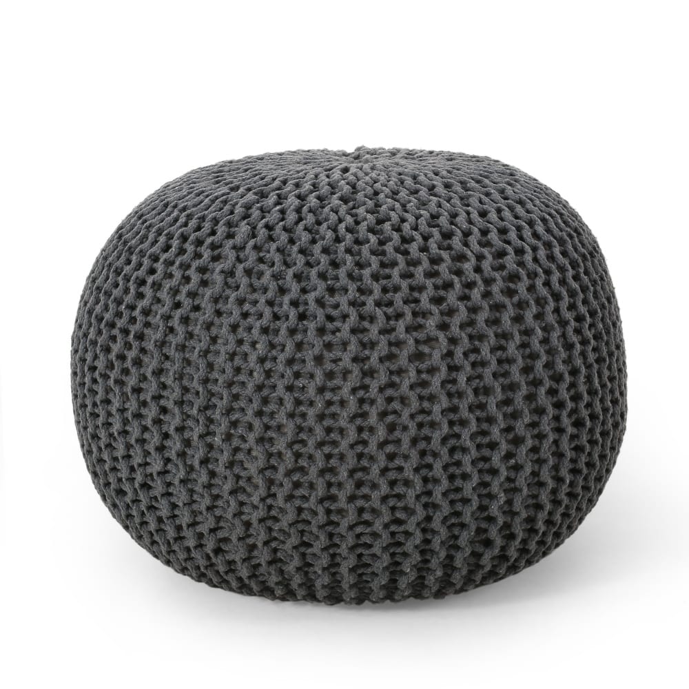 Nahunta Modern Knitted Cotton Round Pouf by Christopher Knight Home