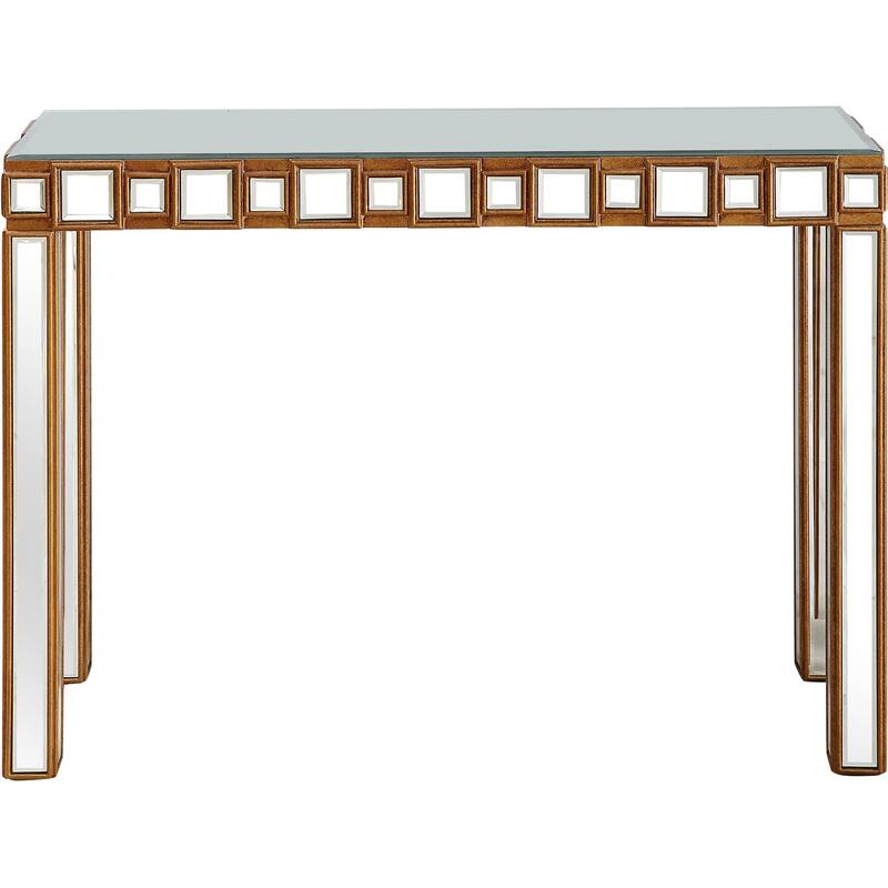 HomeRoots 43" Gold Mirrored Glass Console Table - 43.25 in. x 31.00 in. x 15.00 in.