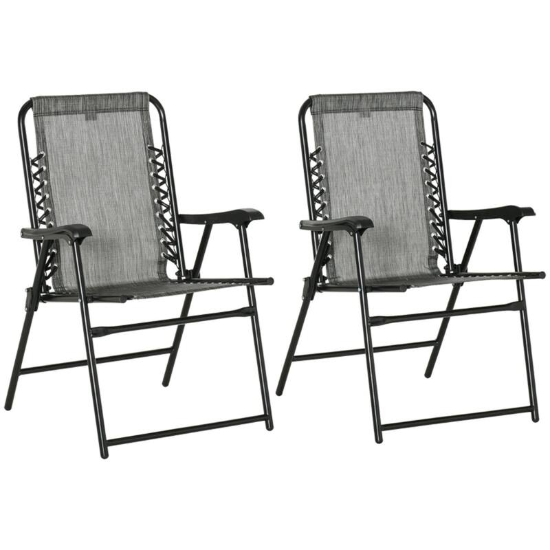 Mesh Fabric Outdoor Folding Chair with Armrest, Foldable and Steel - 2 pc - Black-Grey