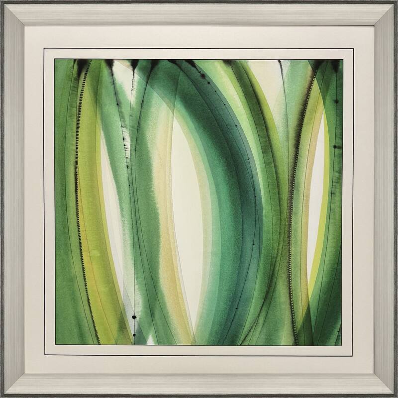 HomeRoots Modern Abstract Green Leaves Silver Framed Wall Art