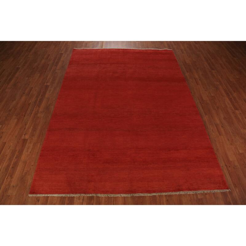 Red Modern Gabbeh Oriental Area Rug Hand-Knotted Wool Carpet - 6'8" x 9'2"