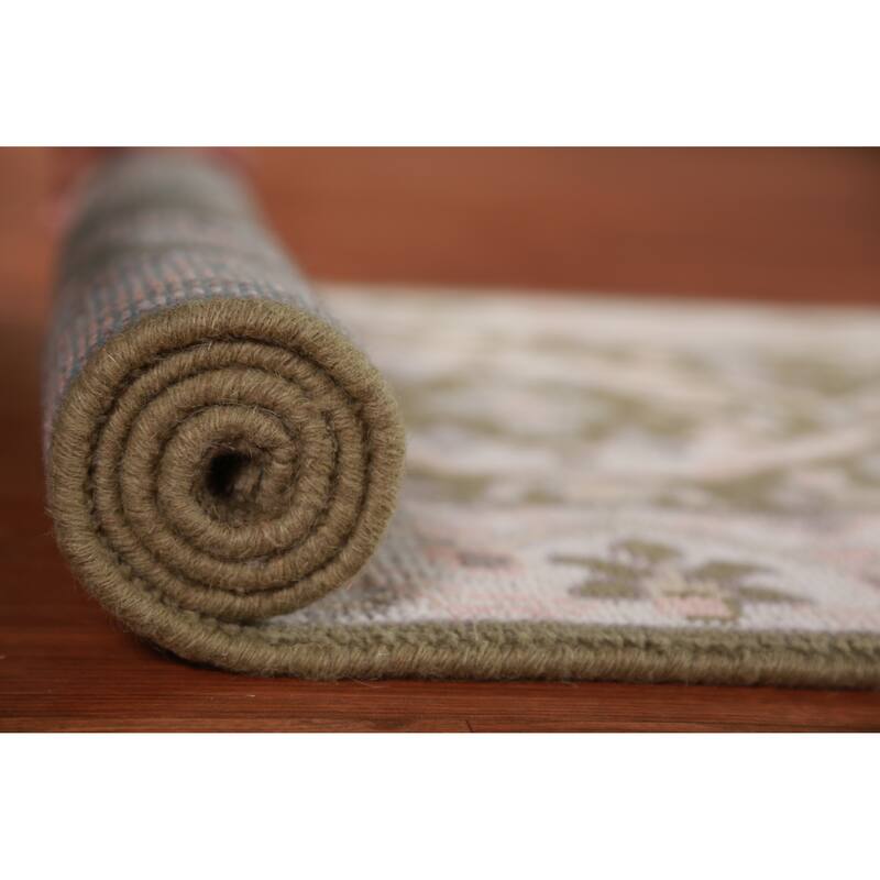Green Oushak Oriental Runner Rug Handmade Wool Carpet - 2'6"x 9'8"