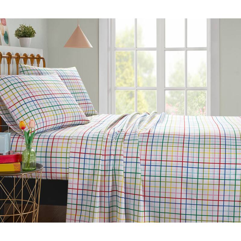 Asher Home Rainbow Plaid Sheet Set